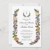 シックお洒落ヴィンテージフローラモノグラ結婚ム 招待状 (正面)