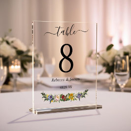 シックお洒落ヴィンテージ結婚フローラのテーブル番号 アクリルサイン