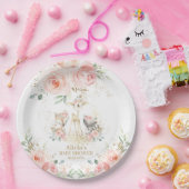 シックお洒落赤面ピンクフローラウッドランドアニマルズ ペーパープレート (パーティー)