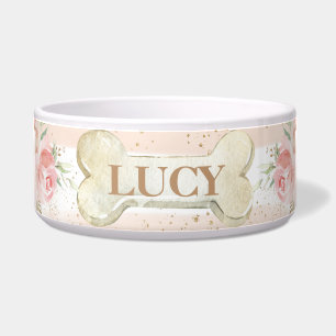 シックお洒落赤面ピンクフローラバラドッグペット ボウル