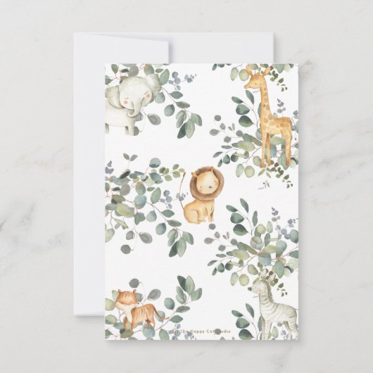 シックお洒落·グリーンリー·ジャングルの動物たちがベビーシャワー 招待状 (裏面)