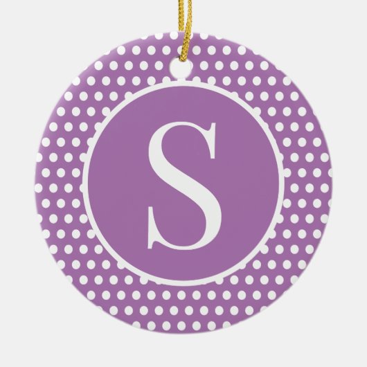 シックかわいいイニシャルレター水玉模様 セラミックオーナメント (正面)