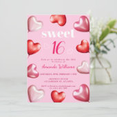 シックかわいいガーリーピンク甘い16誕生日パーティー 招待状 (スタンド正面)