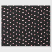 シックかわいいピンクハートブラックロマンチック ラッピングペーパー (フラット)