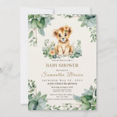 シックかわいいライオネスカブ&グリーンリーガールベビーショバー 招待状 (正面)