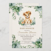 シックかわいいライオネスカブ&グリーンリーガールベビーショバー 招待状 (正面/裏面)