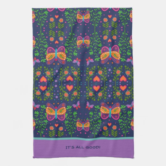 シックかわいらしなカスタム引用文またはネームバタフライ キッチンタオル (縦)