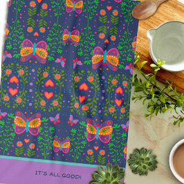 シックかわいらしなカスタム引用文またはネームバタフライ キッチンタオル