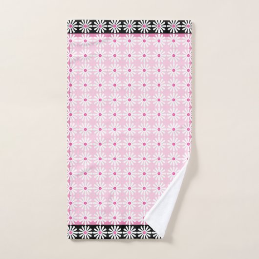 シックかわいらしなピンクと黒のフランスの上に白いデイジー バスタオルセット (ハンドタオル)