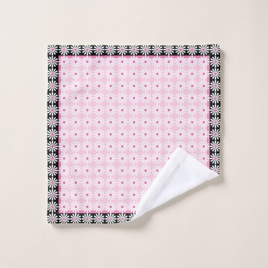 シックかわいらしなピンクと黒のフランスの上に白いデイジー バスタオルセット (ウォッシュタオル)