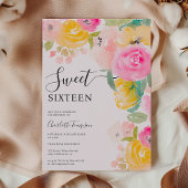 シックかわいらしガーデンフローラウォーターカラースウィート16 招待状