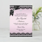 シックかわいらしダイヤモンドレースピンクバプテスマ招待状 招待状 (スタンド正面)