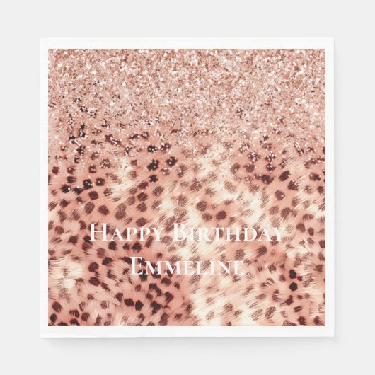 シックかわいらしバラガーリー金ゴールドレオパードグリッターラブ スタンダードランチョンナプキン (正面)
