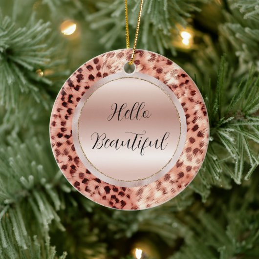 シックかわいらしバラガーリー金ゴールドレオパード セラミックオーナメント (ツリー)