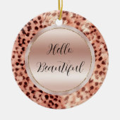 シックかわいらしバラガーリー金ゴールドレオパード セラミックオーナメント (正面)