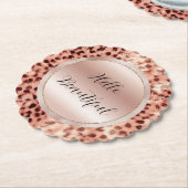 シックかわいらしバラガーリー金ゴールドレオパード ペーパーコースター (アングル)