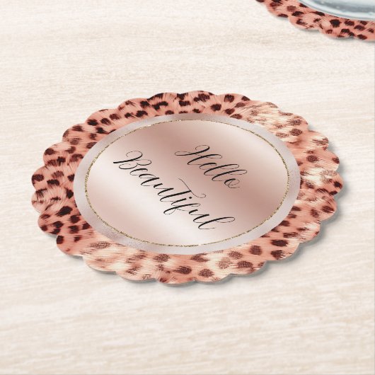 シックかわいらしバラガーリー金ゴールドレオパード ペーパーコースター (アングル)