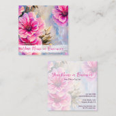 シックかわいらしピンクの花フローラ スクエア名刺 (正面/裏面)