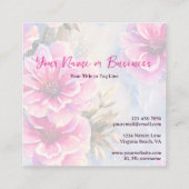 シックかわいらしピンクの花フローラ スクエア名刺 (裏面)