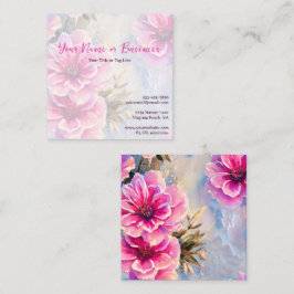 シックかわいらしピンクの花フローラ スクエア名刺