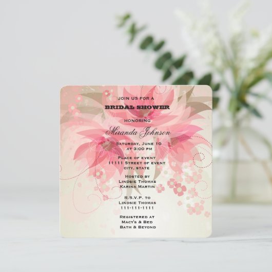 シックかわいらしピンクフローラブライダルシャワー 招待状 (スタンド正面)