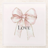 シックかわいらしピンクボウ ガラスコースター (正面)