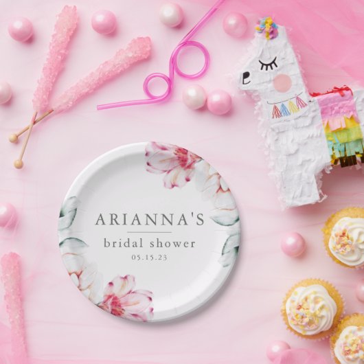 シックかわいらしフローラブライダルシャワーラベンダー ペーパープレート (パーティー)