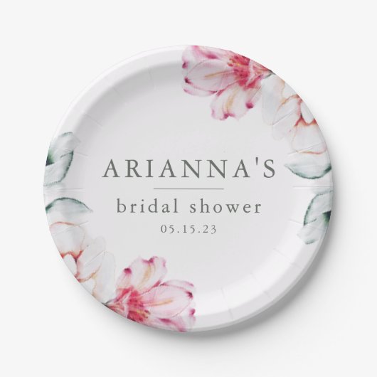 シックかわいらしフローラブライダルシャワーラベンダー ペーパープレート (正面)