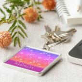 シックかわいらしフローラモダン名前をカスタムする キーホルダー (側面)