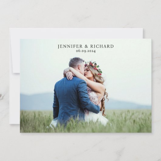 シックかわいらしブラックレッドさくらんぼ素朴の結婚写真 サンキューカード (正面)