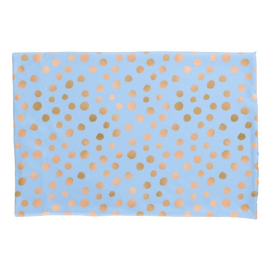 シックかわいらしブルーとバラ金ゴールド水玉模様 枕カバー (正面)