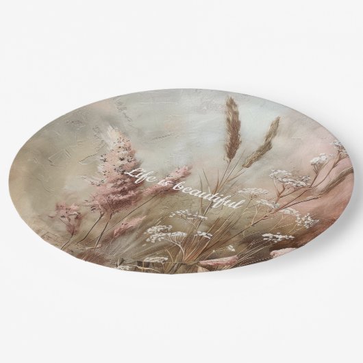 シックかわいらしベージュ赤面ボホフローラブライダルシャワー ペーパープレート (アングル)