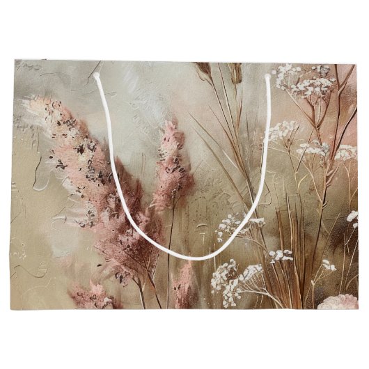 シックかわいらしベージュ赤面ボホフローラブライダルシャワー ラージペーパーバッグ (裏面)