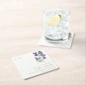 シックかわいらしモノグラムバイオレットフローラバンチ結婚ーズ スクエアペーパーコースター (インサイチュ)