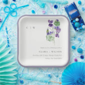 シックかわいらしモノグラムバイオレットフローラバンチ結婚ーズ ペーパープレート (パーティー)