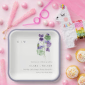 シックかわいらしモノグラムバイオレットフローラバンチ結婚ーズ ペーパープレート (パーティー)