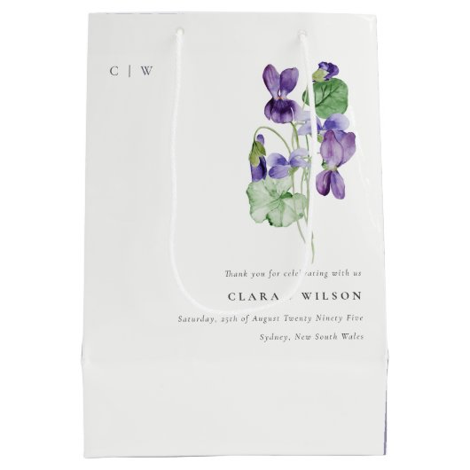 シックかわいらしモノグラムバイオレットフローラバンチ結婚ーズ ミディアムペーパーバッグ (裏面)