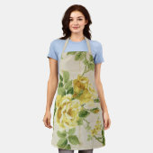 シックかわいらし素朴ラージイエローローズオントレリス エプロン (着用した状態)