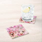 シックかわいらし赤面ピンクウォーターカラーバラフローラ スクエアペーパーコースター (インサイチュ)
