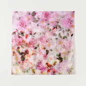 シックかわいらし赤面ピンクウォーターカラーバラフローラ タペストリー (正面)