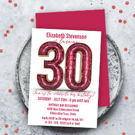 シックきらめくクリスタルピンクと金ゴールド30歳の誕生日 招待状