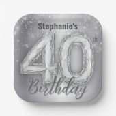 シックきらめくシルバーG|アムジェムストーン40歳の誕生日 ペーパープレート (正面)