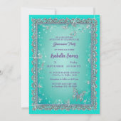 シックきらめくターコイズラグジュアリークラシーグリッター 招待状 (裏面)