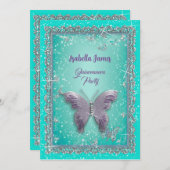 シックきらめくターコイズラグジュアリークラシーグリッター 招待状 (正面/裏面)