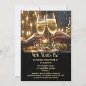 シックきらめくブラック金ゴールド大晦日 招待状 (正面)