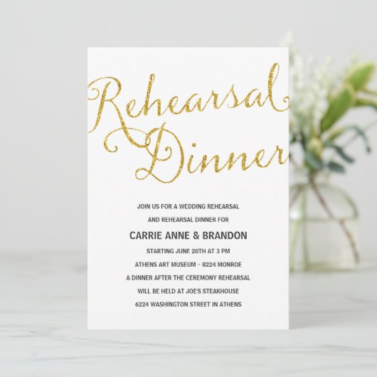 シックきらめく | 金フェイク箔リハーサルディナー 招待状 (スタンド正面)