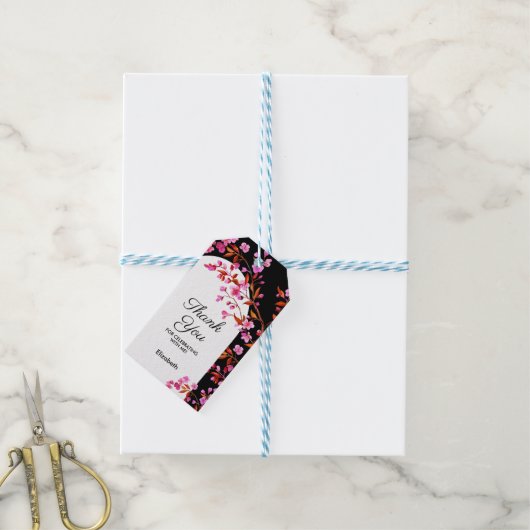 シックさくらんぼブロッサム桜白黒誕生日 ギフトタグ (より糸付き)