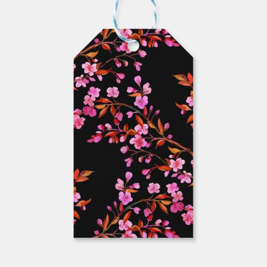 シックさくらんぼブロッサム桜白黒誕生日 ギフトタグ (裏面)