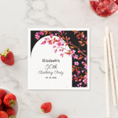 シックさくらんぼブロッサム桜白黒誕生日 スタンダードカクテルナプキン (インサイチュ)