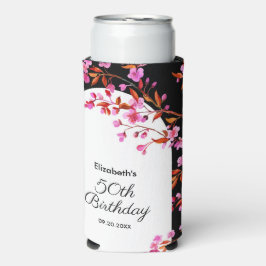 シックさくらんぼブロッサム桜白黒誕生日 スリム缶クーラー